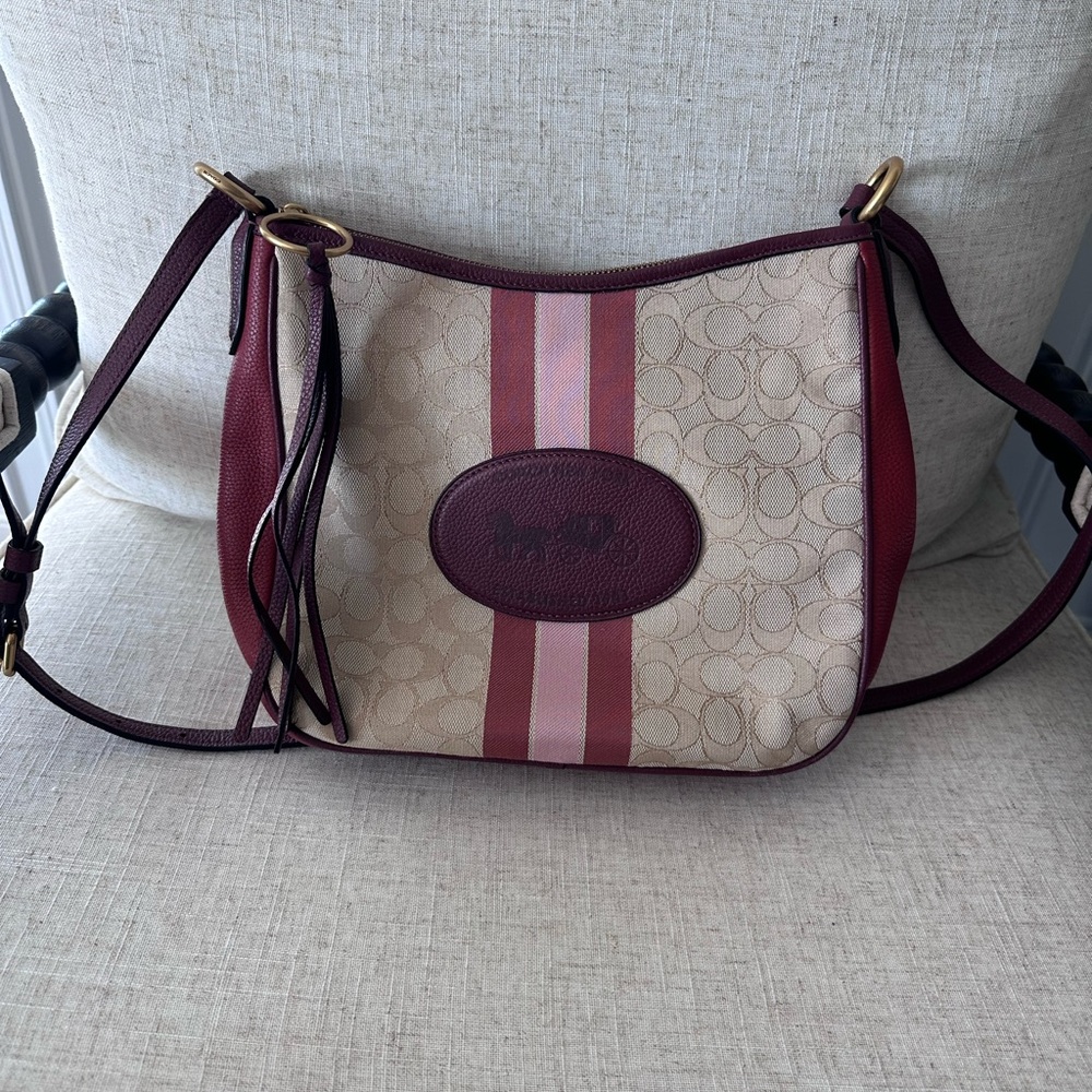 EUC Coach Burgundy, Pink, and Cream Crossbody Bag